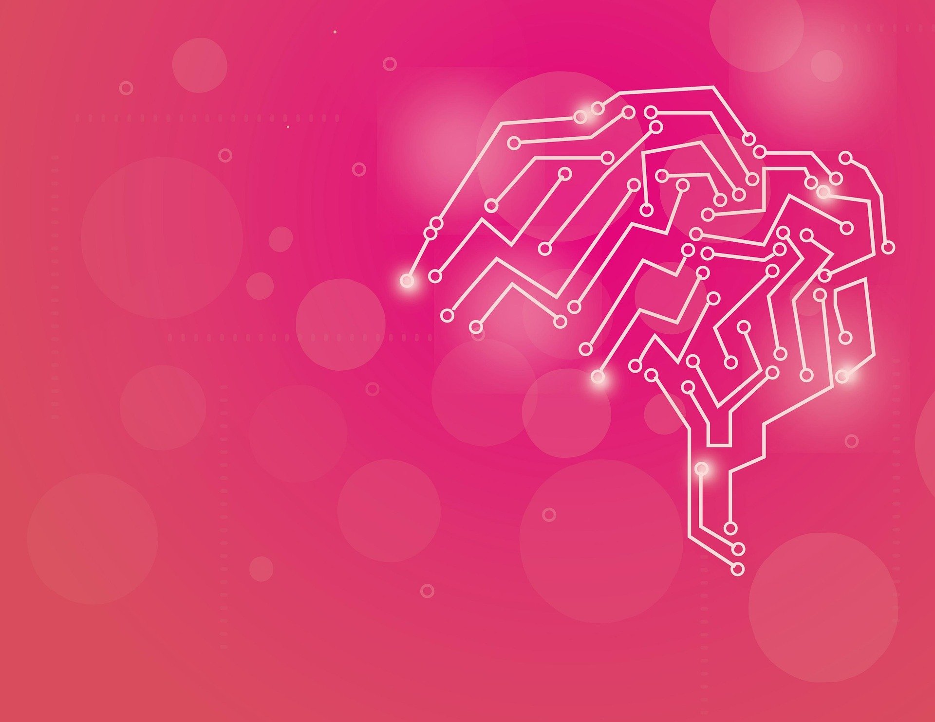 A futuristic looking brain made of circuits, symbolizing AI.