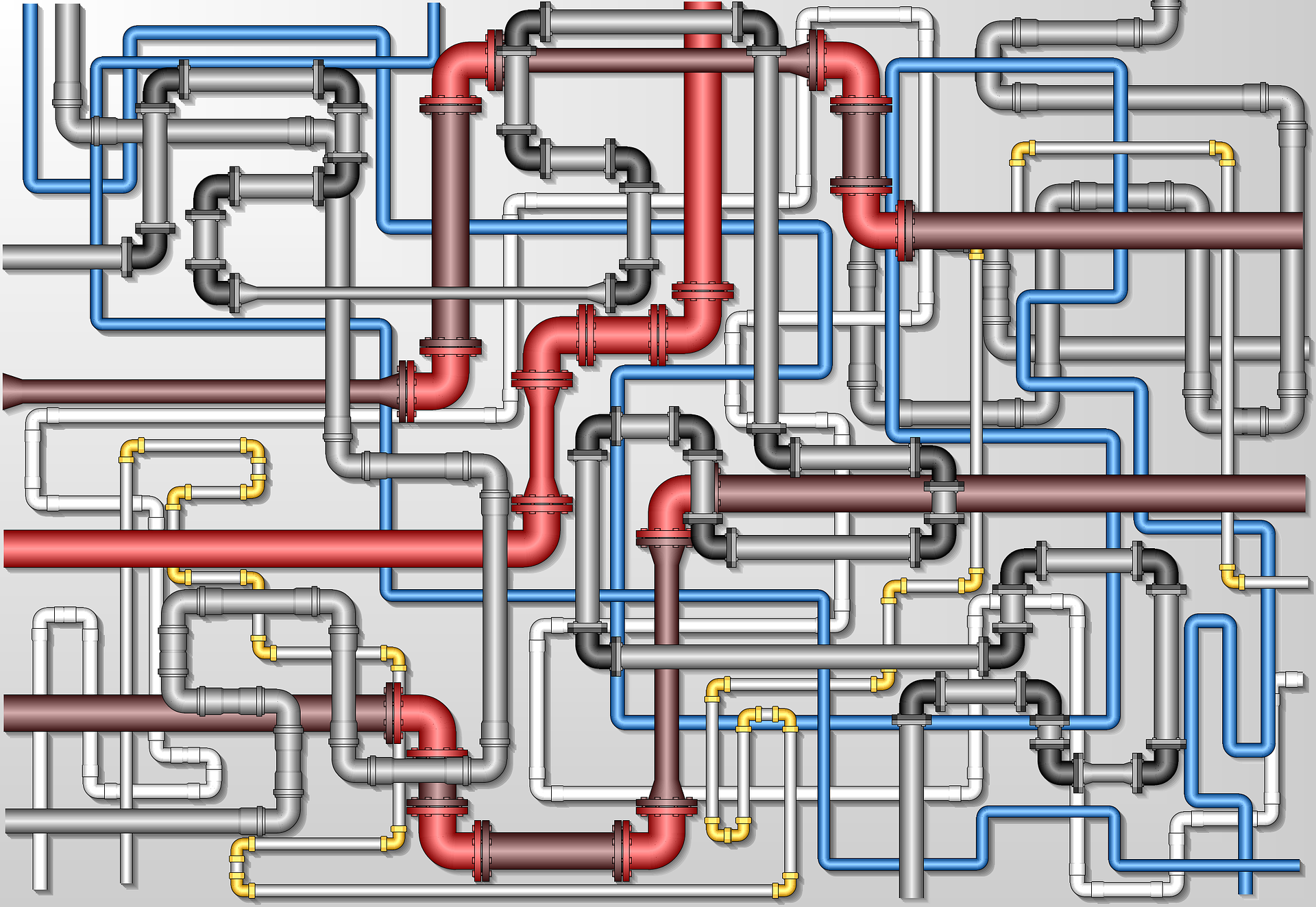 An illustration of a maze of pipes going off in all directions.