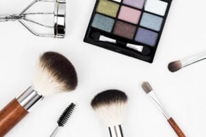 A variety of makeup and application brushes.