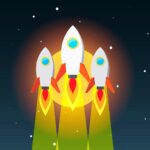 Illustration of three rockets launching into space.