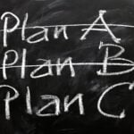 Chalkboard with Plan A, Plan B, (crossed out) and then Plan C.