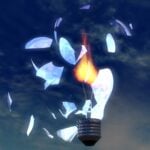 Broken glass exploding around a broken light bulb, symbolizing broken innovation.