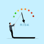 Graphic of a miniature man on a scale, pulling at a needle indicating the level of risk.