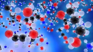 Connected chains of colorful atoms and molecules.