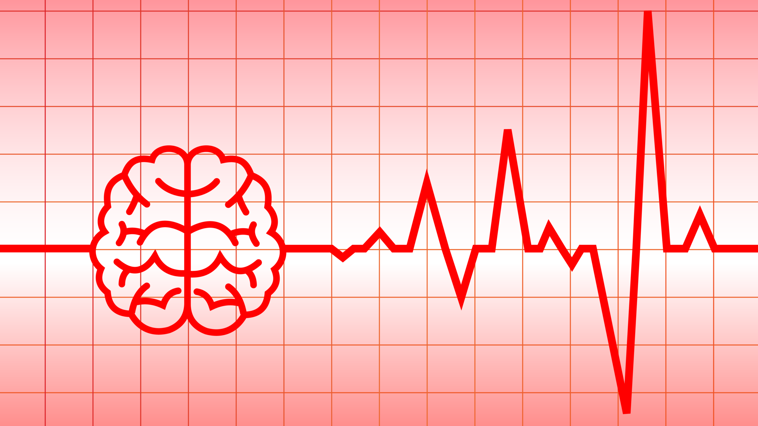Heart pulse monitor moving up and down on a medical chart, connected to a brain.