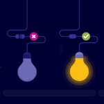A graphic of 2 wired light bulbs, one is incorrect and one is green and correctly installed.